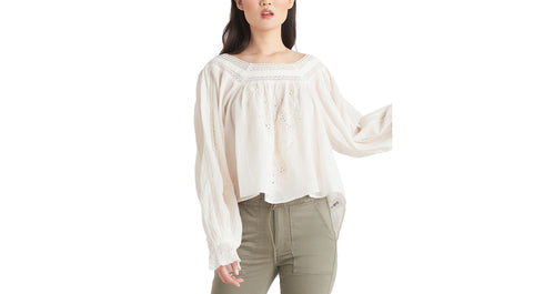 Black Tape Embroidered Peasant Top